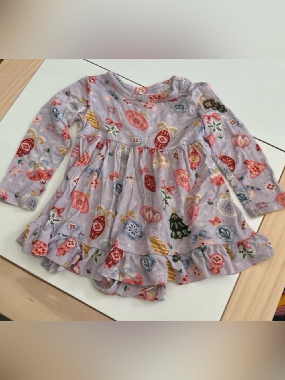 Posh Peanut Holly Christmas Ruffled Twirl Bodysuit Dress 12-18m